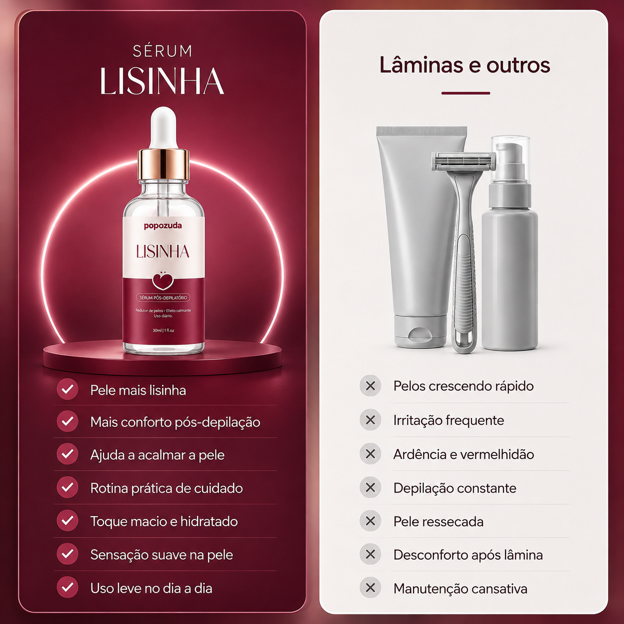 Lisinha comparado a lâminas e cremes comuns