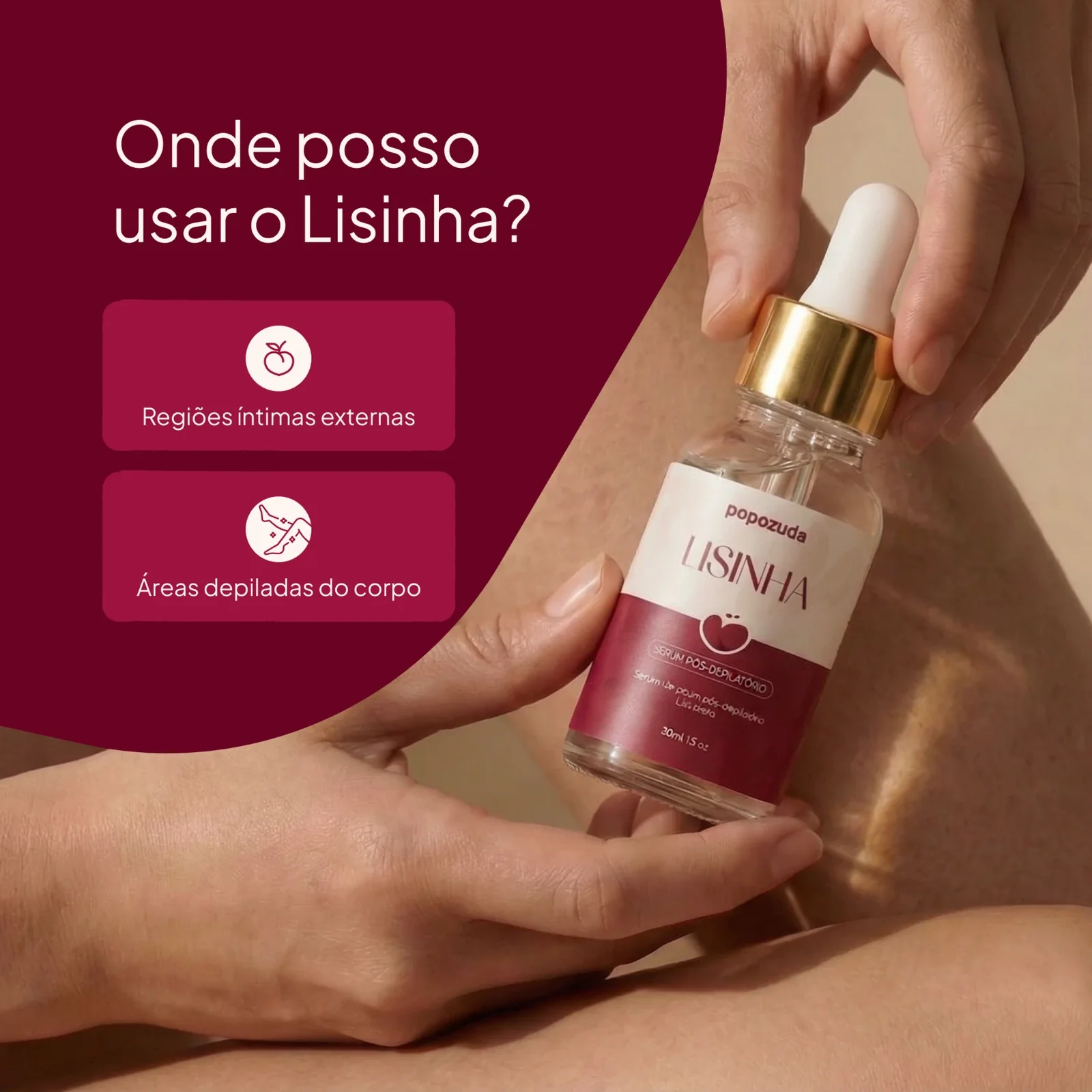 Sérum Lisinha sendo aplicado na pele